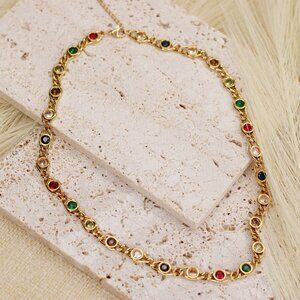 Fashion Colorful Zircon Necklace Chocker Stainless Steel Real Gold Plated